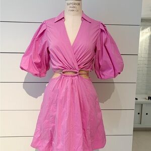 Jonathan Simkhai Pink Puff-Sleeve Cutout Dress NEW!